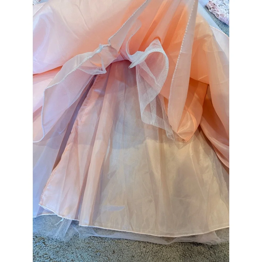Ibtom Castle Girls Peach Pink Lace Tulle Sequin Flower‎ Girl Pageant Dress 130